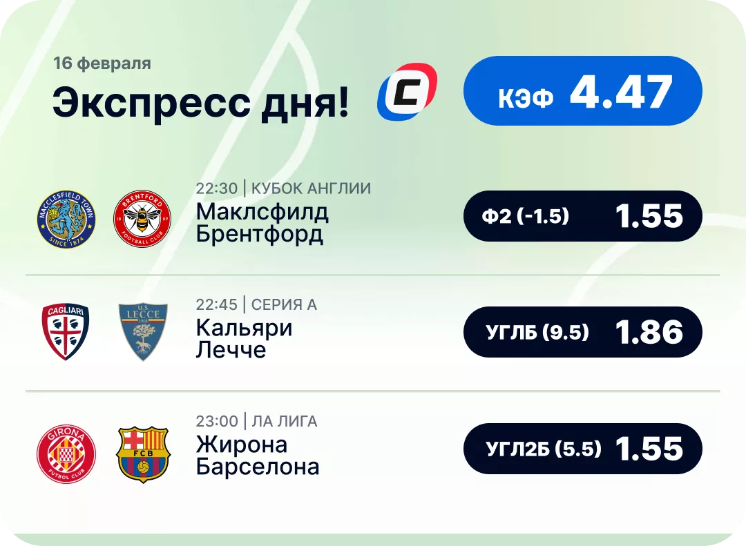 Футбольный экспресс дня на 16 февраля