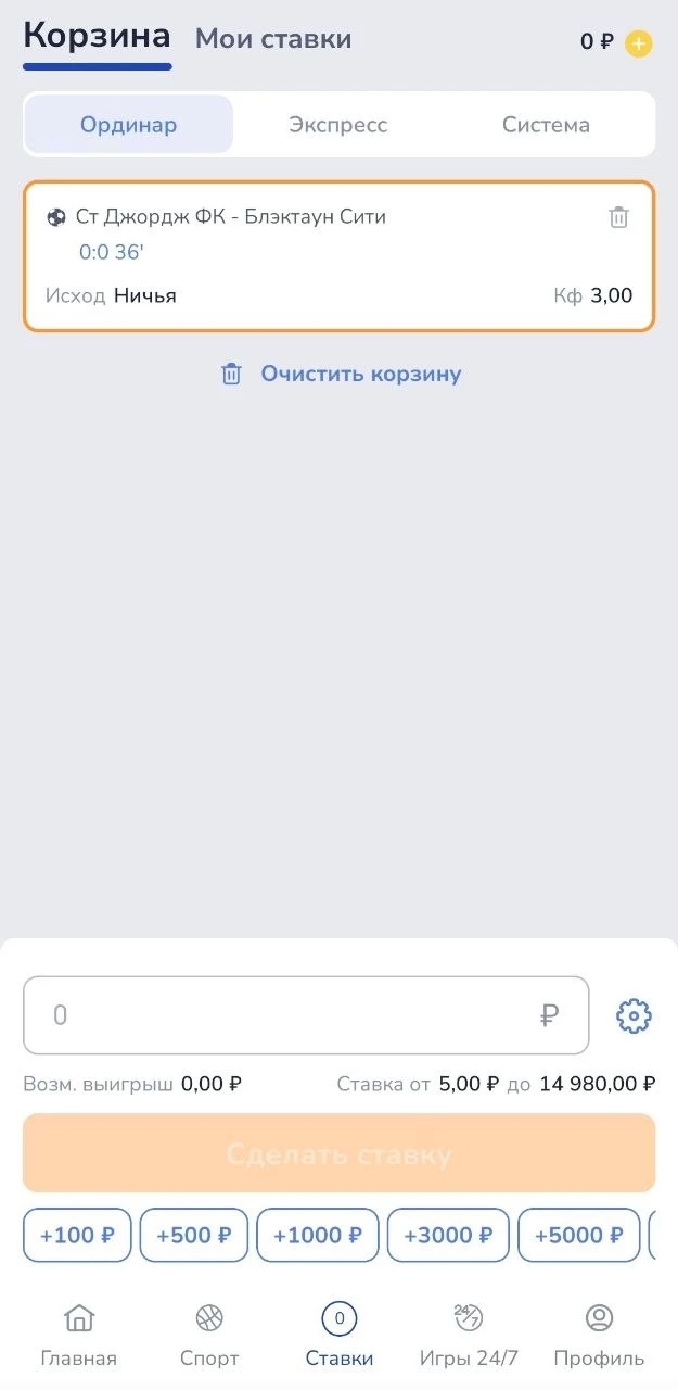Купон в приложении БК Зенит