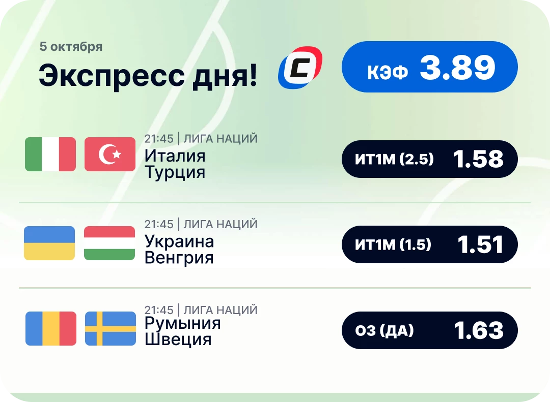Экспресс на Лигу наций на 5 октября Футбольный экспресс дня на 5 октября №1