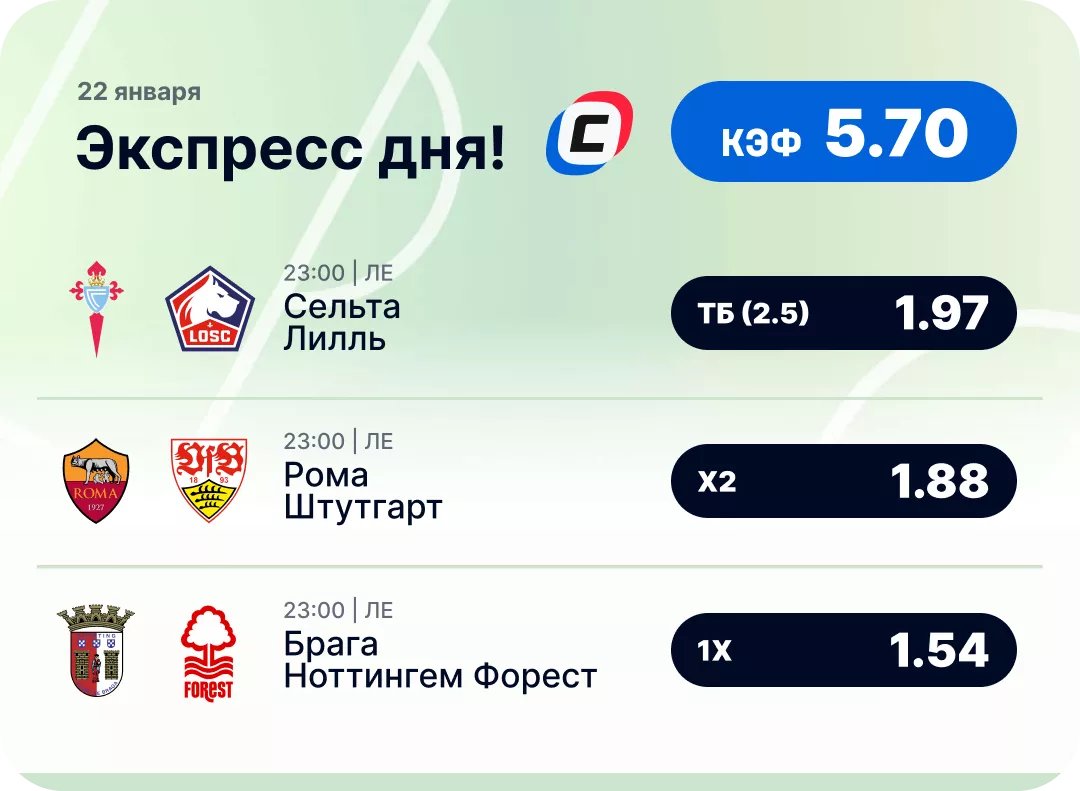 Футбольный экспресс дня на 22 января №2