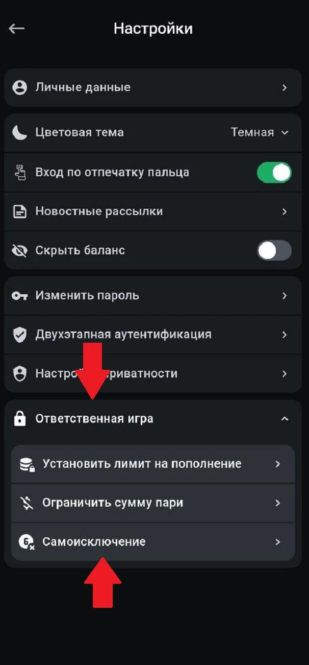 Вкладка Самоисключение в БК Леон