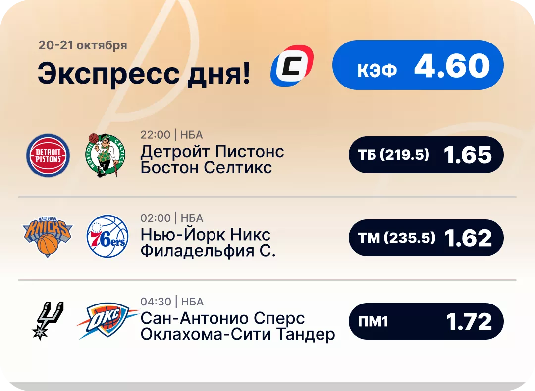 Бесплатный экспресс на сегодня Баскетбольный экспресс дня на 20 октября