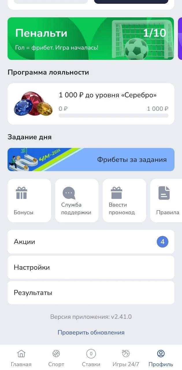 Подраздел Настройки в БК Зенит