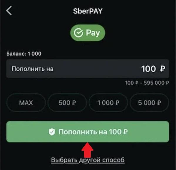 Пополнение счета в БК Леон через SberPAY