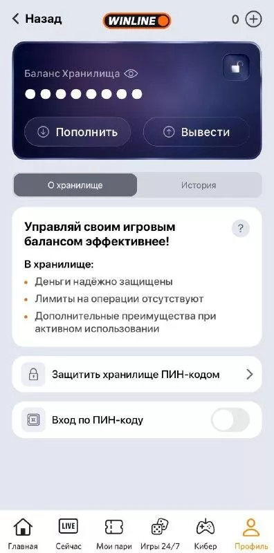 Хранилище в БК Винлайн