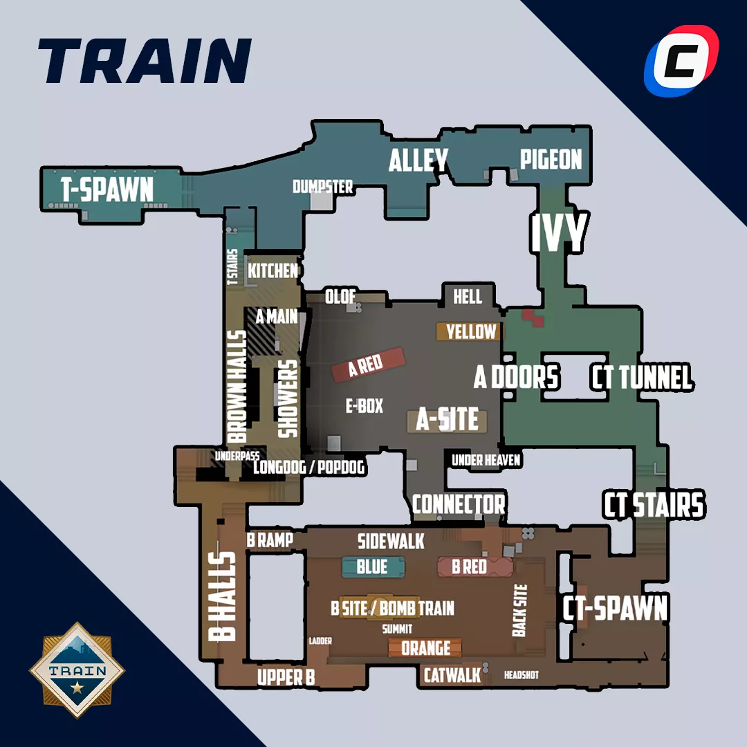 Названия всех позиций на карте Train в CS2