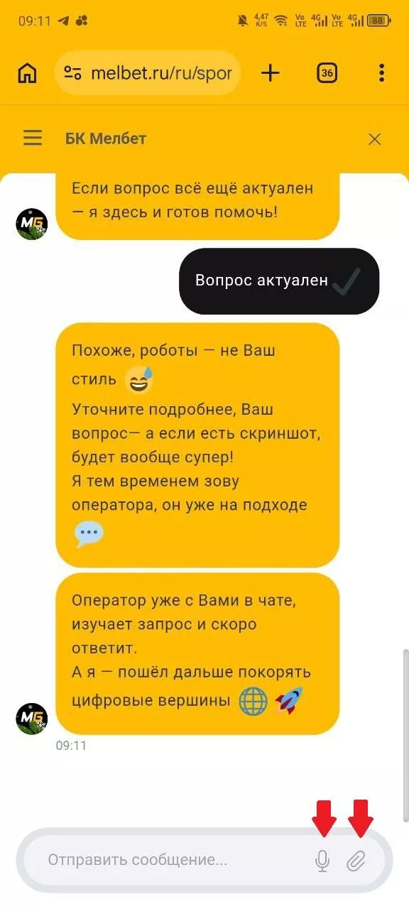 Онлайн-чат в БК Мелбет