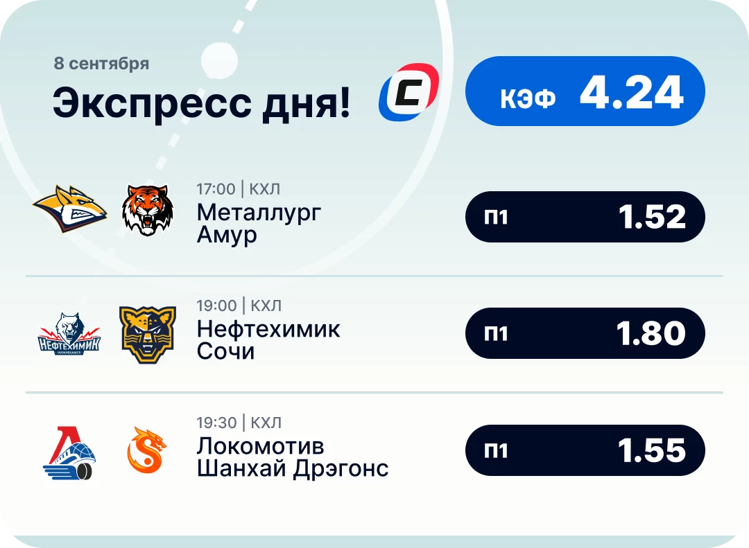 Экспресс на КХЛ на сегодня Хоккейный экспресс дня на 8 сентября