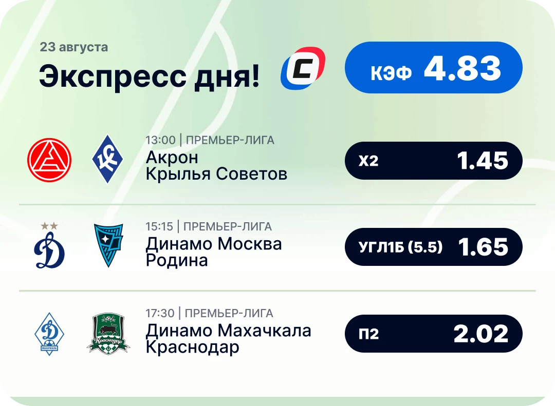 Экспресс на РПЛ на сегодня Футбольный экспресс дня на 23 августа №2