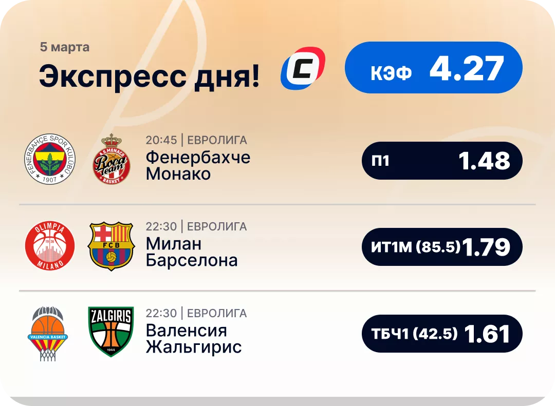Экспресс на баскетбол на сегодня Хоккейный экспресс дня на 5 марта №1