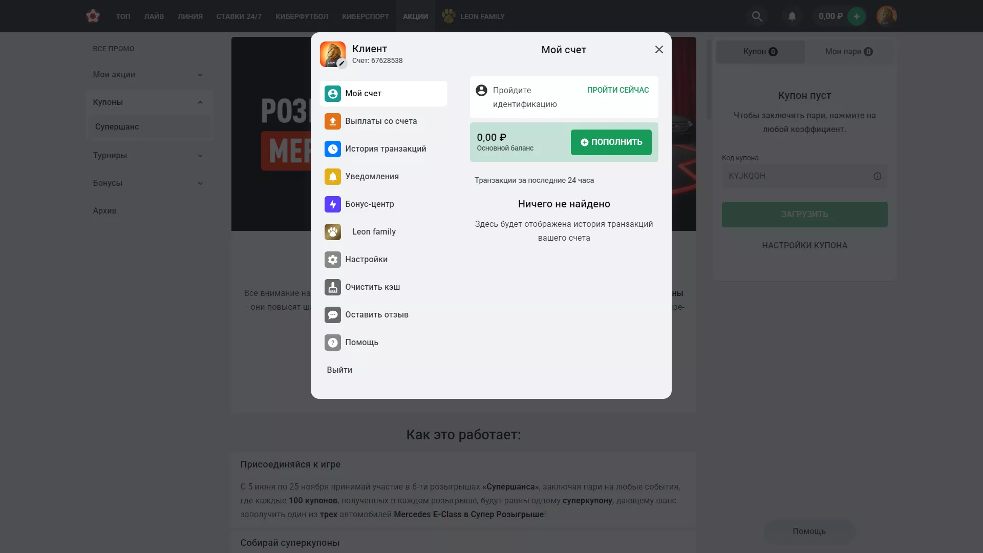 Вид профиля в веб-версии Леона