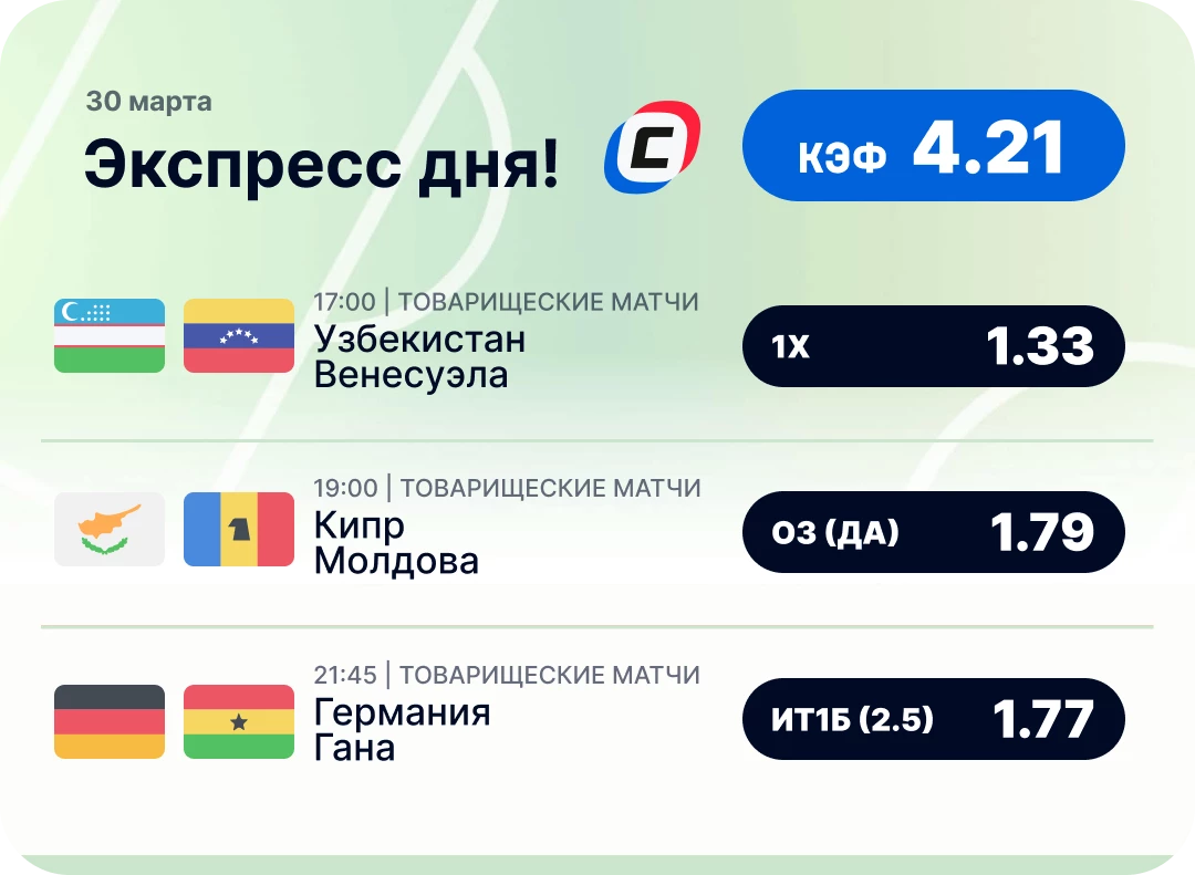 Футбольный экспресс дня на 30 марта