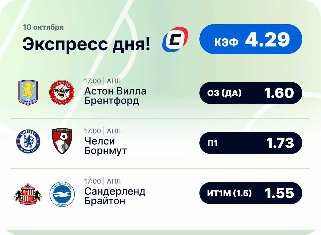 Экспресс на АПЛ на сегодня Футбольный экспресс дня на 10 октября №2