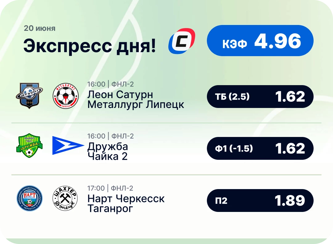 Экспресс от СТАВКА ТВ на сегодня Экспресс дня на футбол на 20 июня