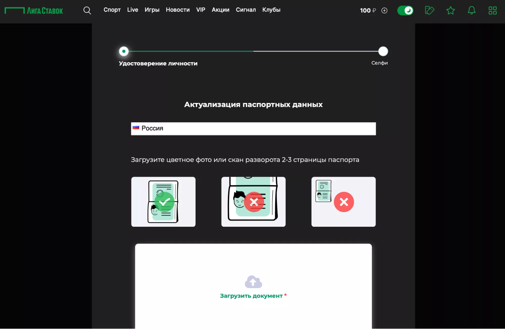 Актуализация паспортных данных в БК Лига Ставок