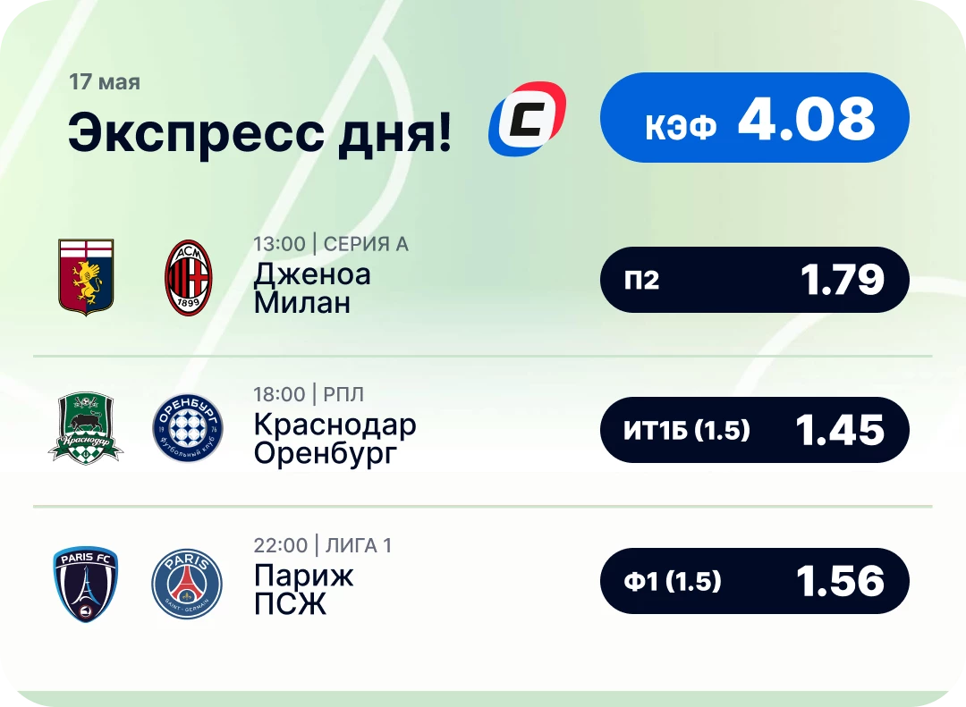 Экспресс на футбол на сегодня Футбольный экспресс дня на 17 мая №4