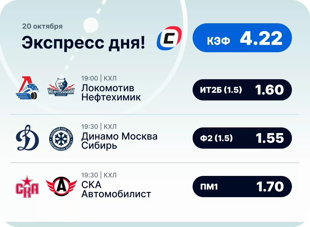 Экспресс на КХЛ на 20 октября Хоккейный экспресс дня на 20 октября