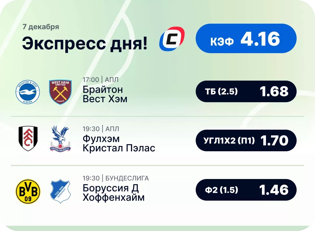 Футбольный экспресс дня на 7 декабря №1