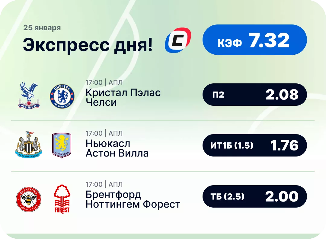 Экспресс на футбол Футбольный экспресс дня на 25 января №1