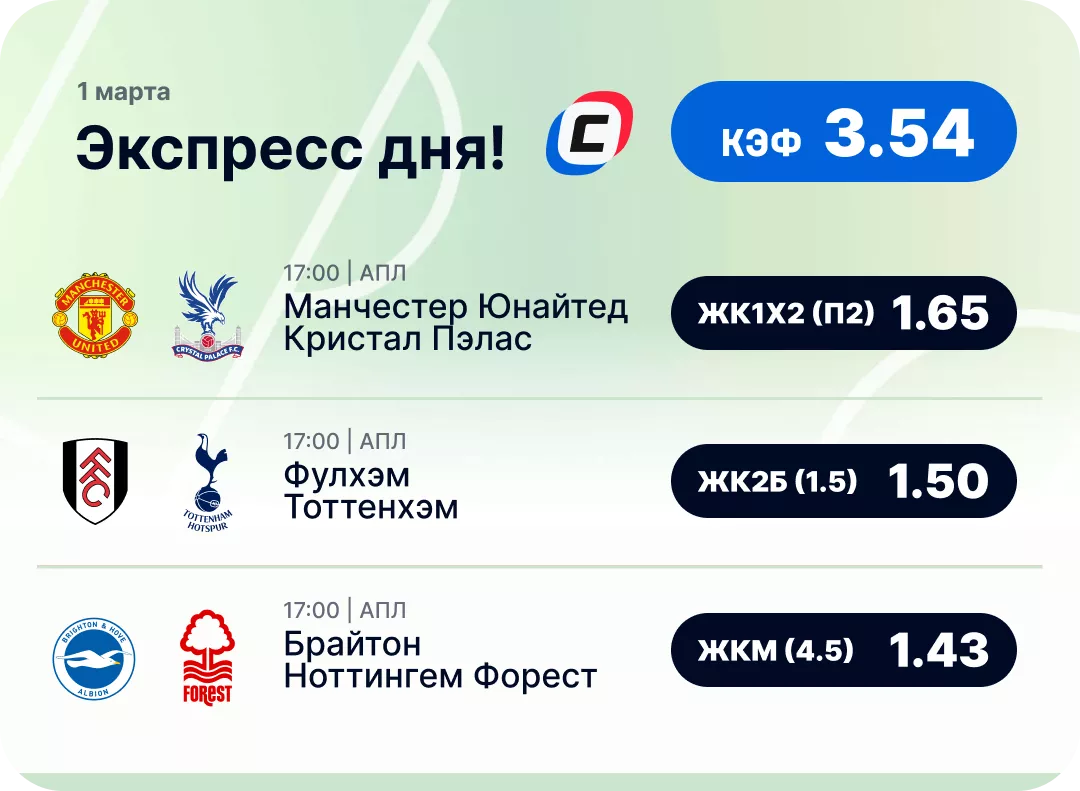 Футбольный экспресс на сегодня Футбольный экспресс дня на 1 марта №1