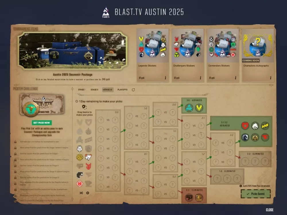 Пикемы на третий этап мажора в Остине 2025
