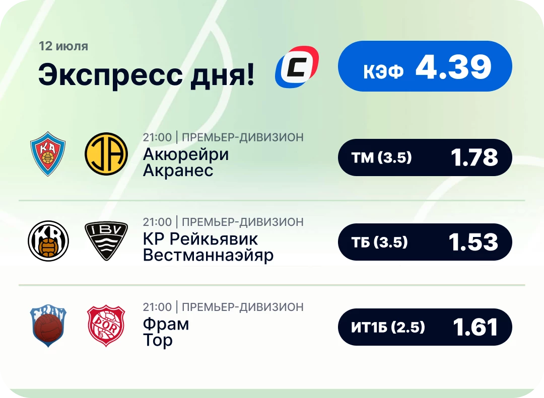 Футбольный экспресс на сегодня Футбольный экспресс дня на 12 июля №1
