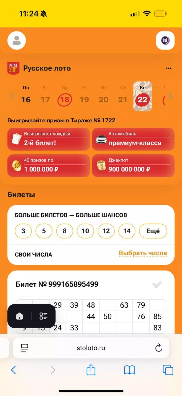 Праздничный тираж Русского лото №1722