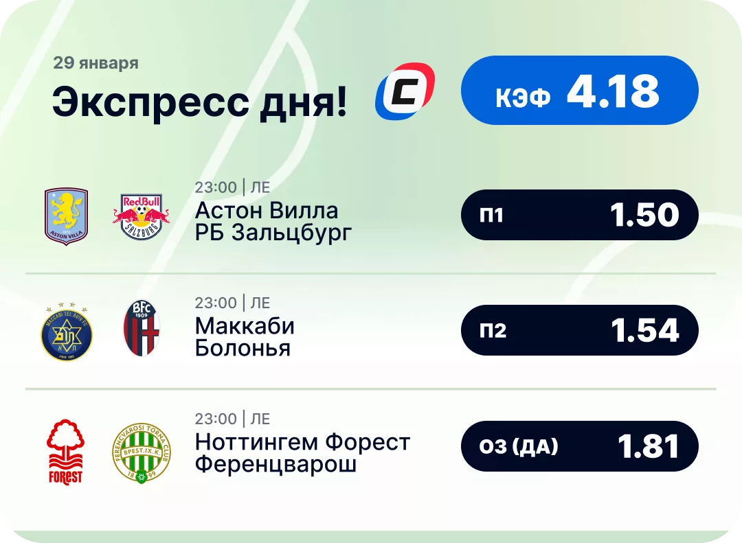Футбольный экспресс дня на 29 января №1