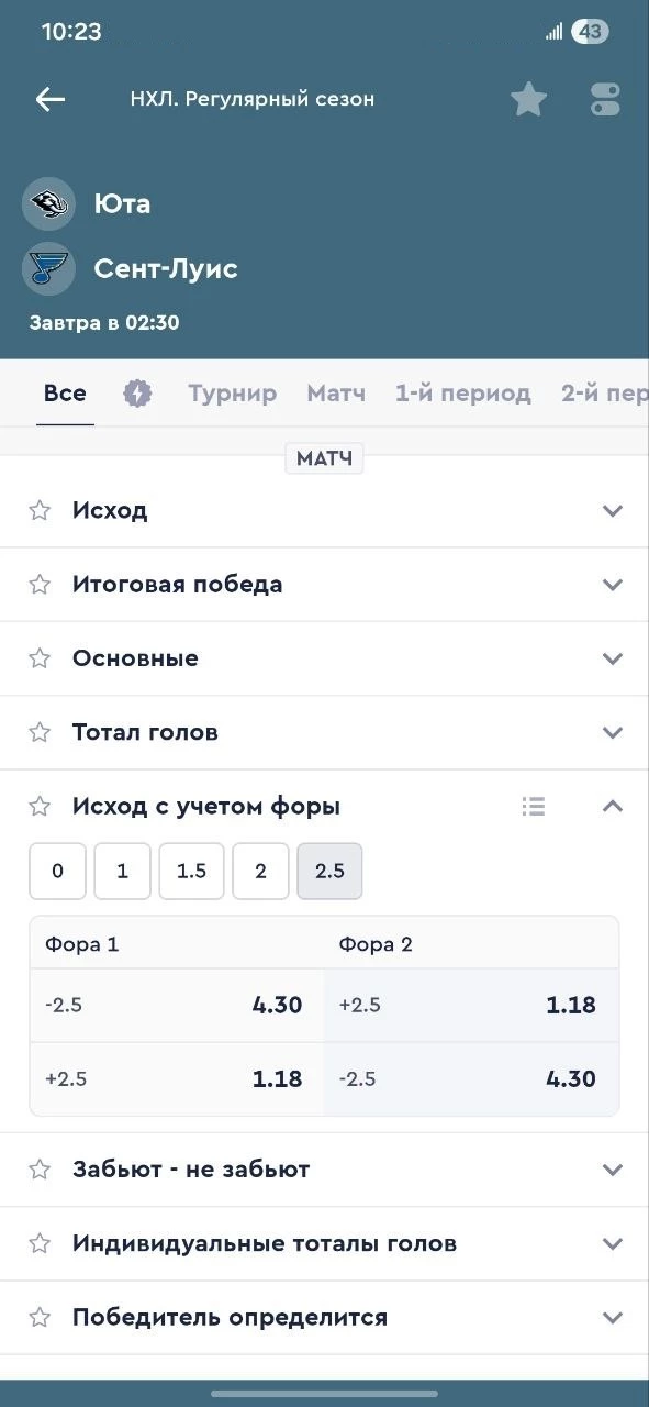 Что означает фора 2.5 в хоккее