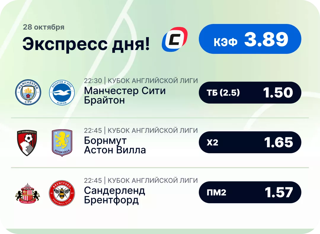 Бесплатный экспресс на футбол Футбольный экспресс дня на 28 октября №1