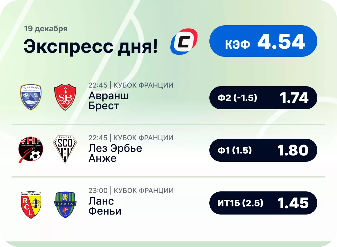 Экспресс на футбол Футбольный экспресс дня на 19 декабря №2