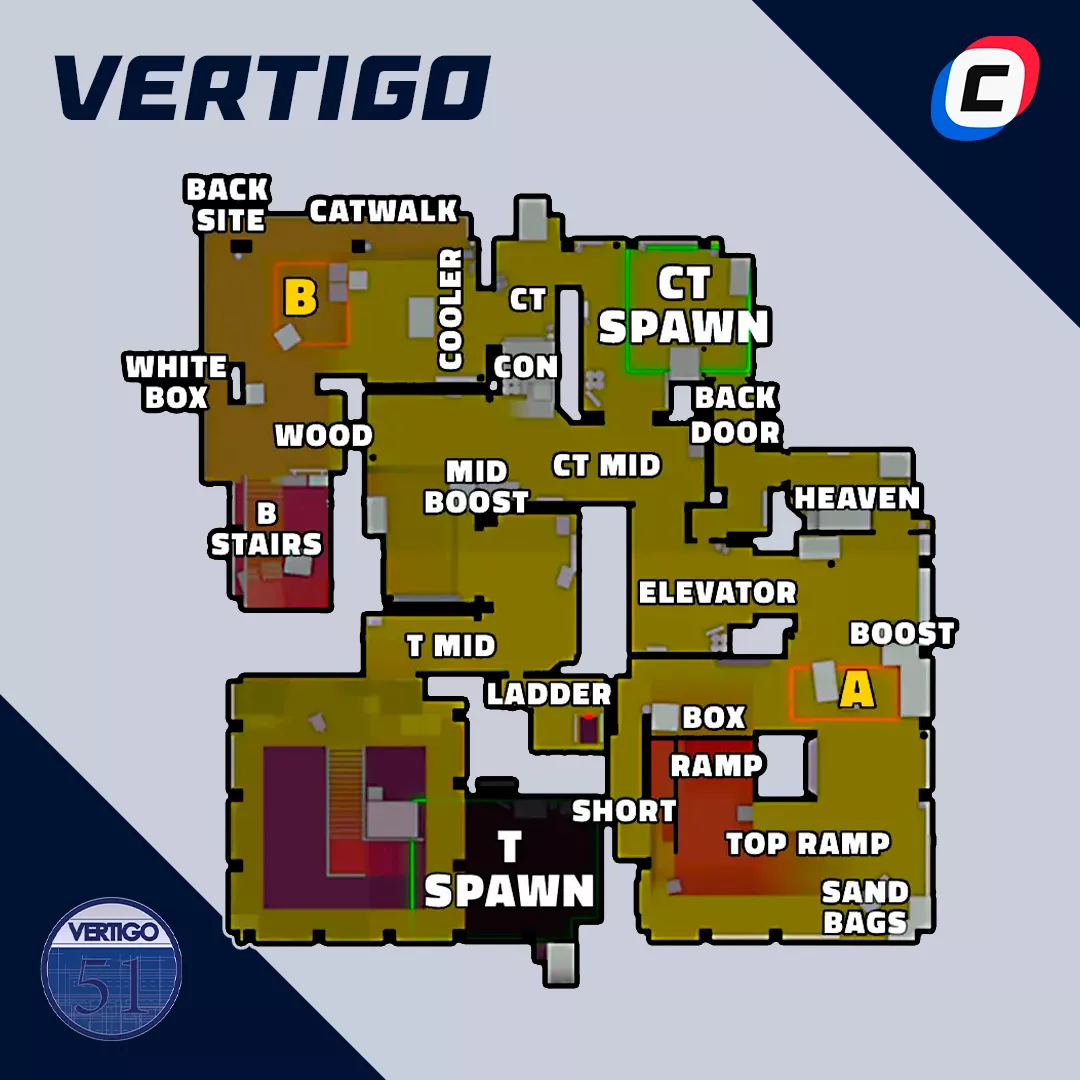 Все позиции на карте Vertigo в CS2