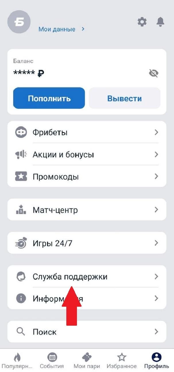 Раздел Служба поддержки БК Бетсити