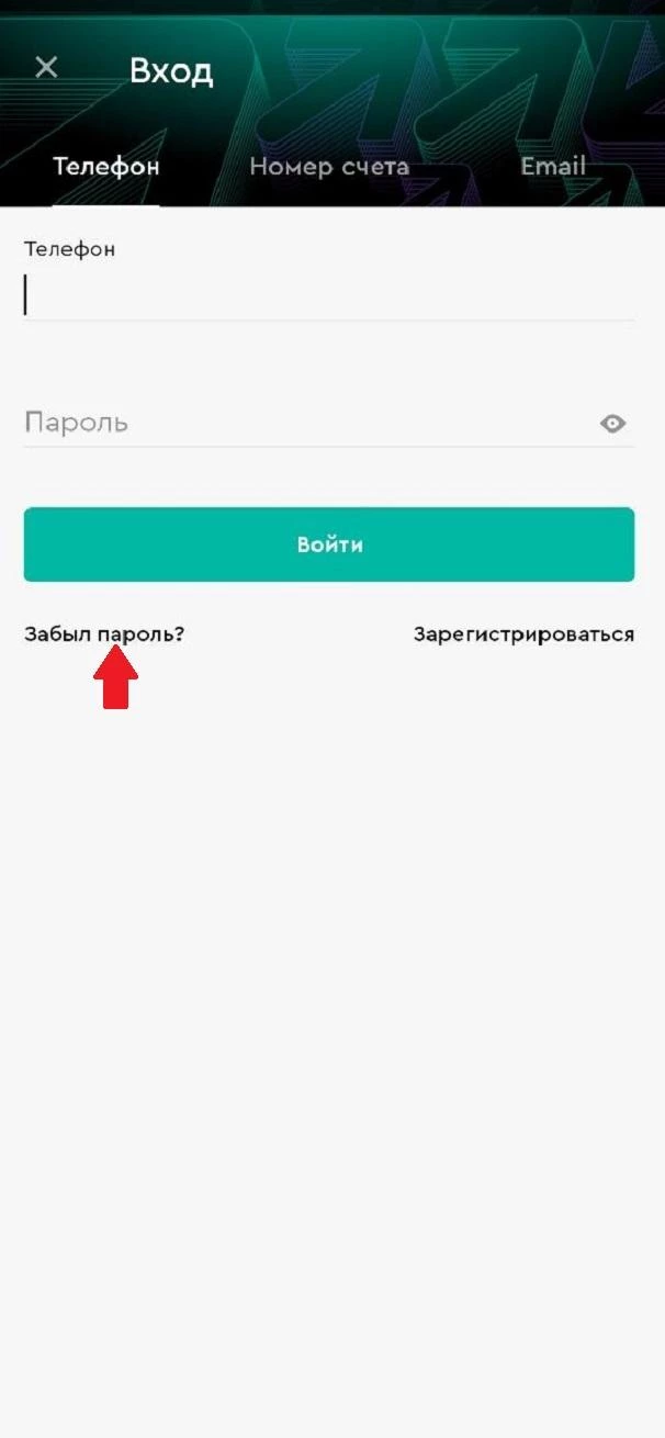 Кнопка Забыли пароль? в БК Пари