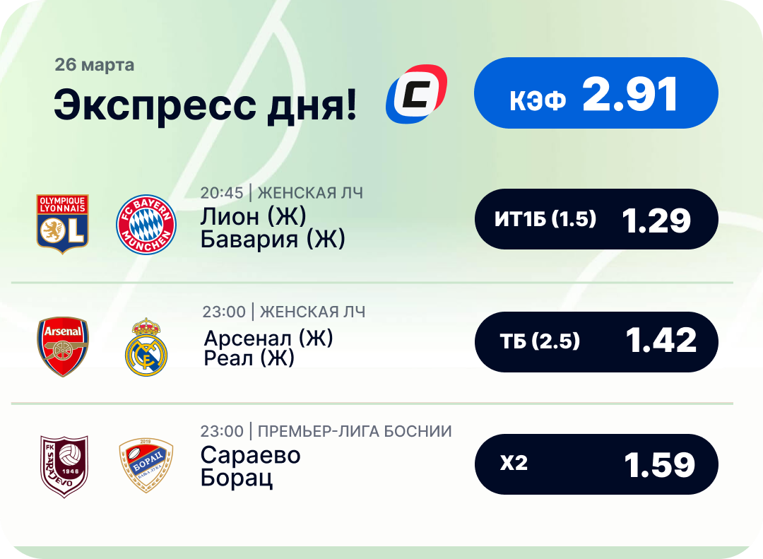 Футбольный экспресс дня на 26 марта