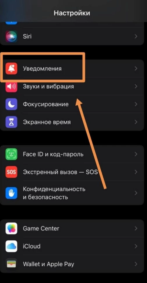 Вкладка Уведомления в настройках iPhone