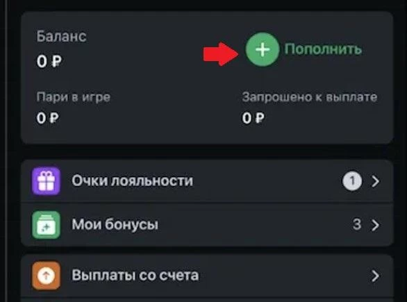 Кнопка для пополнения баланса в БК Леон